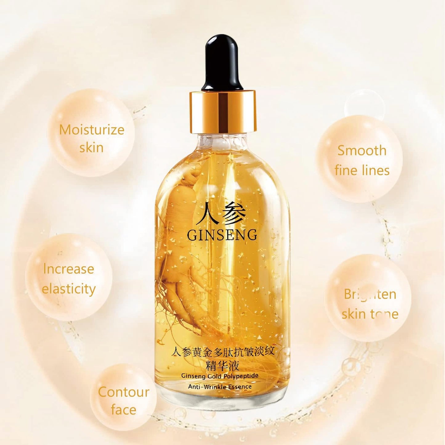 Luxé Nectar 24K Gold Ginseng Polypeptide Anti-Aging Serum – Elixir for Wrinkle Reduction, Firming & Hydration (100ml)