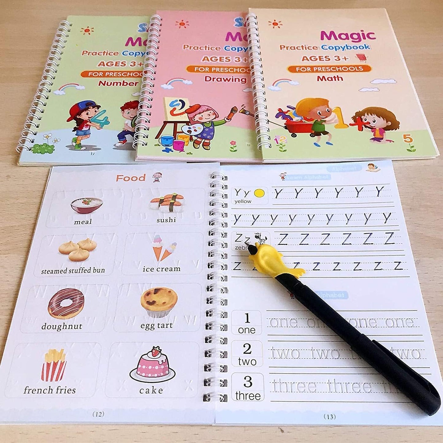EduScribe Magic Practice Copybook Set – Reusable Interactive & Cognitive Learning Kit for Kids (4 Books + Pen + 10 Refills)