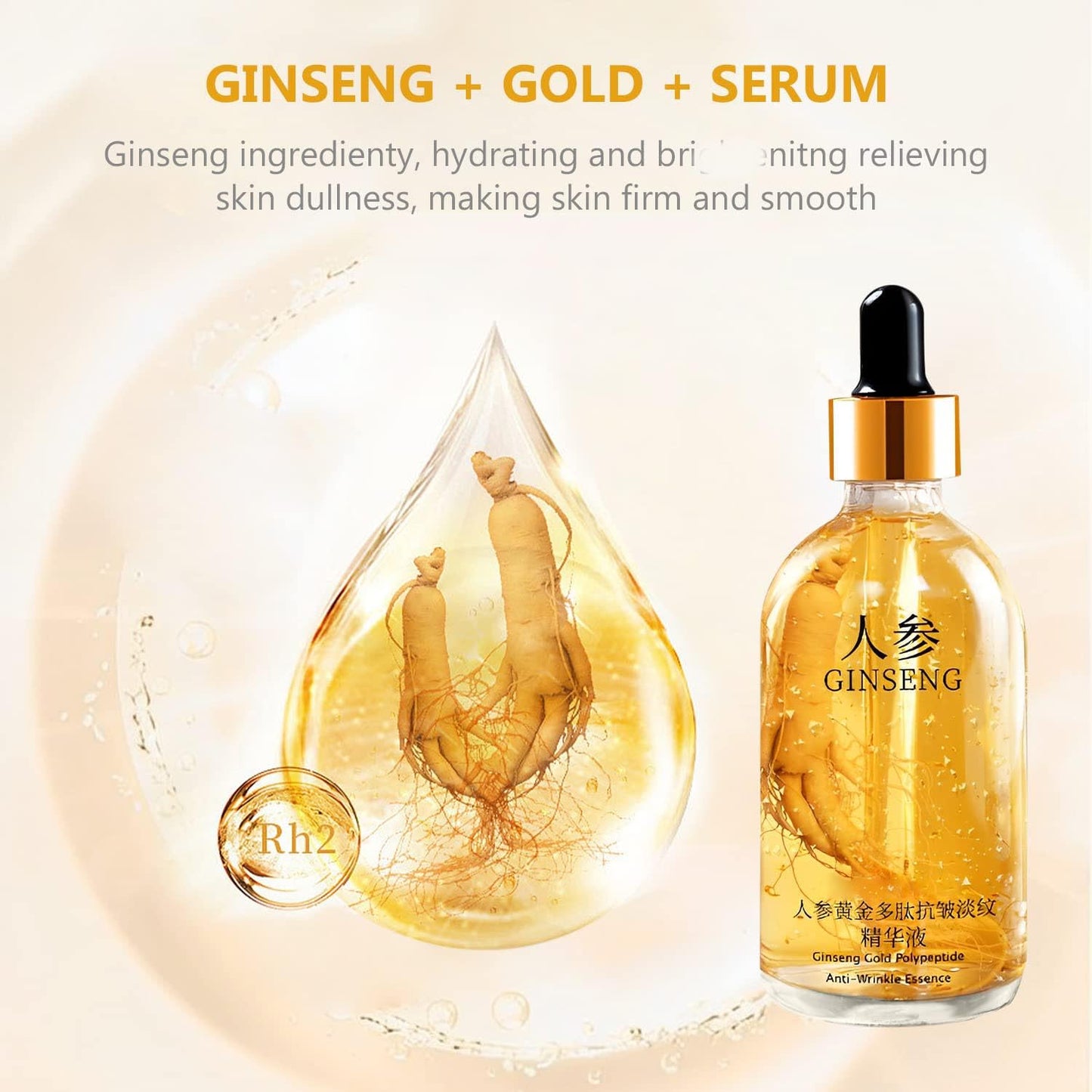 Luxé Nectar 24K Gold Ginseng Polypeptide Anti-Aging Serum – Elixir for Wrinkle Reduction, Firming & Hydration (100ml)