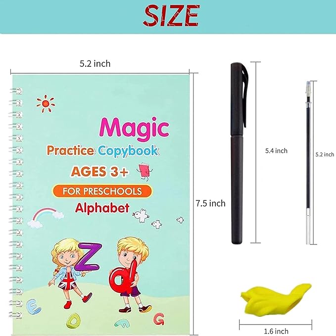 EduScribe Magic Practice Copybook Set – Reusable Interactive & Cognitive Learning Kit for Kids (4 Books + Pen + 10 Refills)