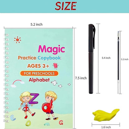 EduScribe Magic Practice Copybook Set – Reusable Interactive & Cognitive Learning Kit for Kids (4 Books + Pen + 10 Refills)