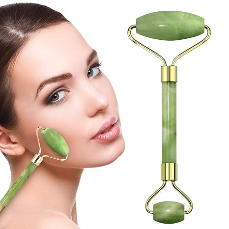 GlowGem 100% Natural Jade Roller & Massage Stone – Lymphatic Drainage & Anti-Aging Benefits