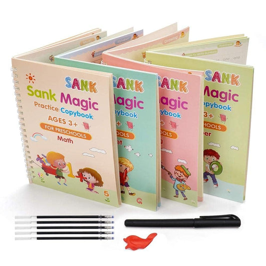 EduScribe Magic Practice Copybook Set – Reusable Interactive & Cognitive Learning Kit for Kids (4 Books + Pen + 10 Refills)