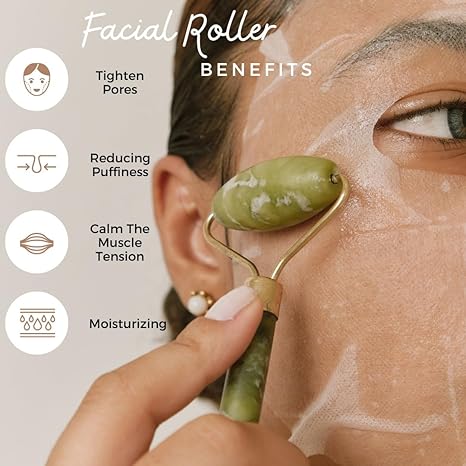 GlowGem 100% Natural Jade Roller & Massage Stone – Lymphatic Drainage & Anti-Aging Benefits