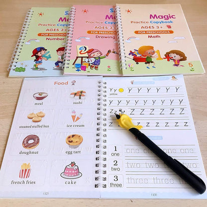 EduScribe Magic Practice Copybook Set – Reusable Interactive & Cognitive Learning Kit for Kids (4 Books + Pen + 10 Refills)