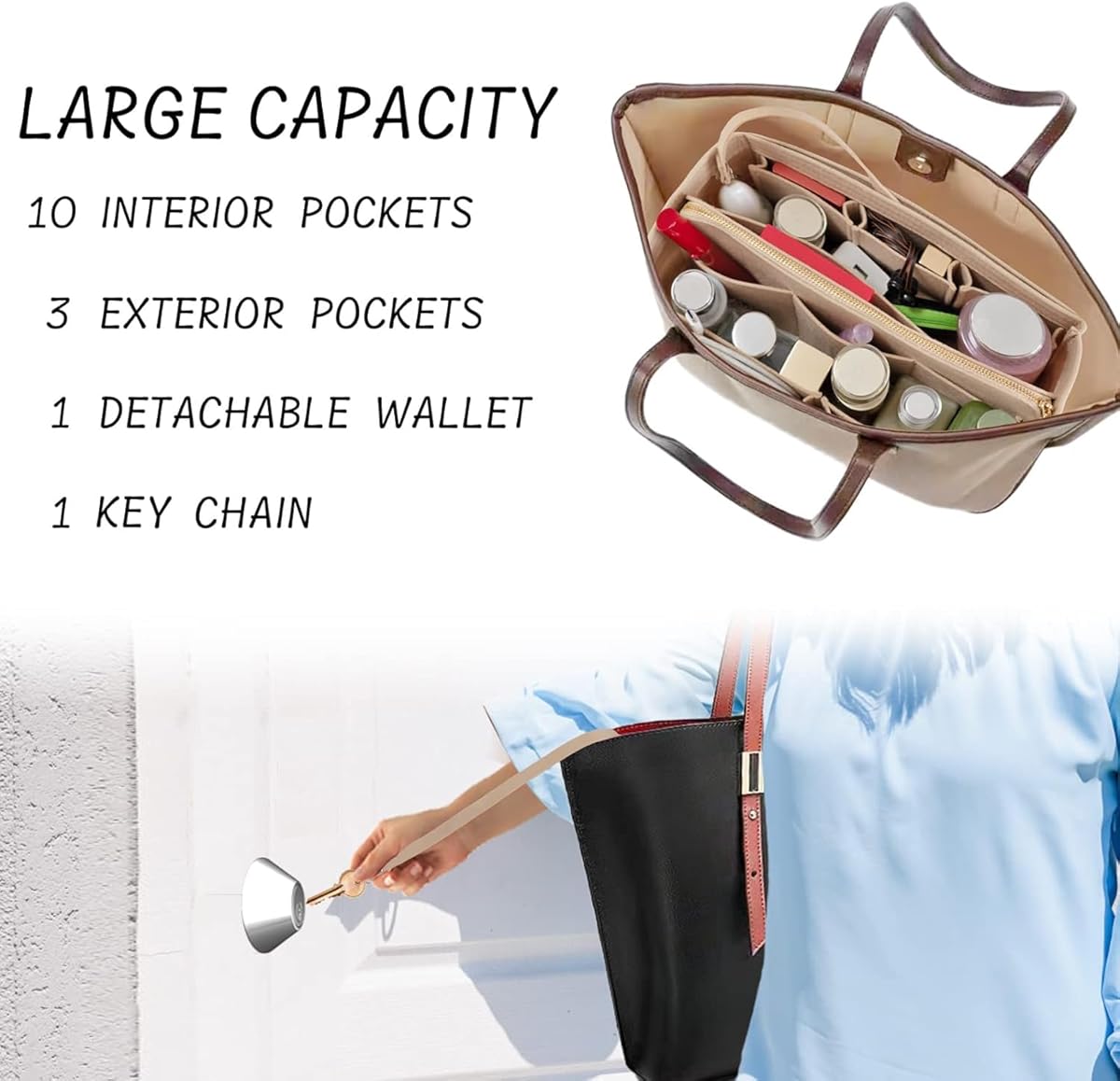 BagÉlan™ Felt Purse Organizer – Premium Insert with Detachable Pouch for Effortless Handbag Elegance