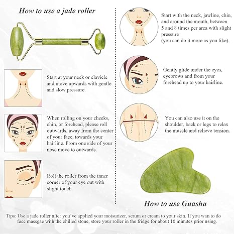 GlowGem 100% Natural Jade Roller & Massage Stone – Lymphatic Drainage & Anti-Aging Benefits