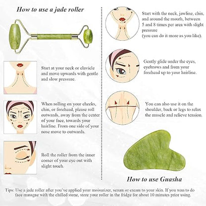 GlowGem 100% Natural Jade Roller & Massage Stone – Lymphatic Drainage & Anti-Aging Benefits