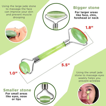 GlowGem 100% Natural Jade Roller & Massage Stone – Lymphatic Drainage & Anti-Aging Benefits