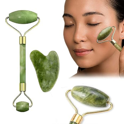 GlowGem 100% Natural Jade Roller & Massage Stone – Lymphatic Drainage & Anti-Aging Benefits