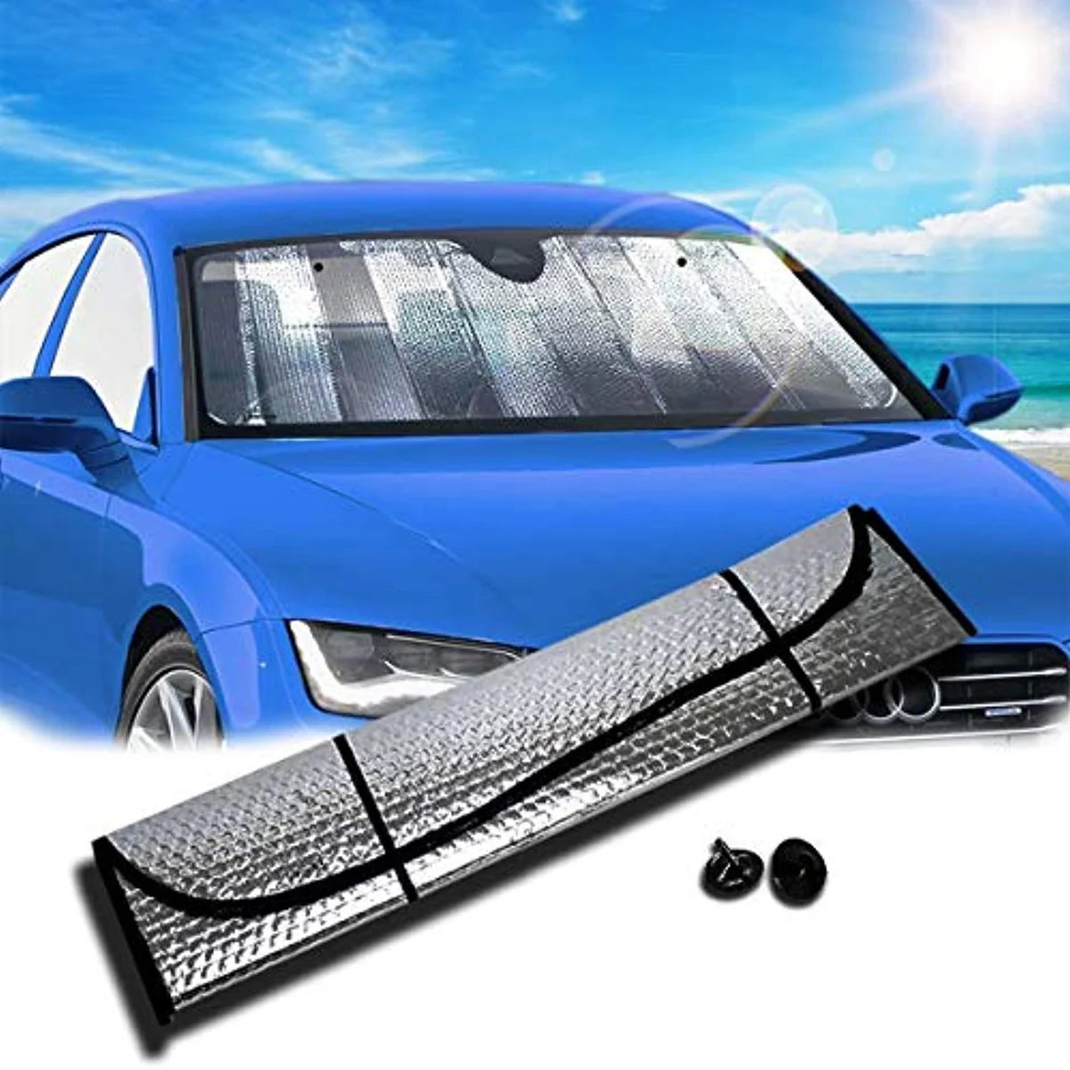 SilverShield™ NanoTech Foldable Car Sunshade – Space-Grade Heat & UV Defense